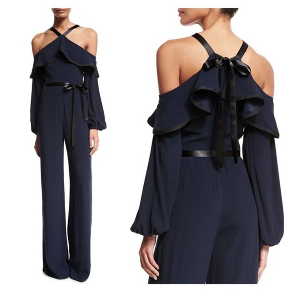 Alexis Navy Off-Shoulder Ruffle Jumpsuit - Picture 2 of 6